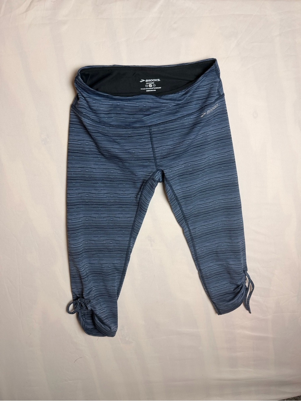 Brooks Navy Striped Capri Leggings with Hem Ties